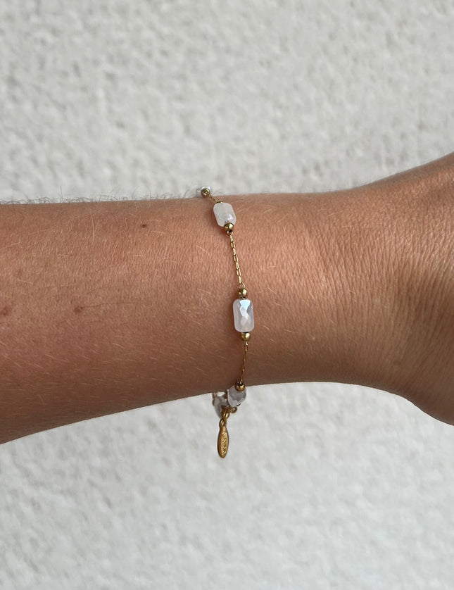 Bracelet Pierre Blanche Acier Inoxydable Ajustable