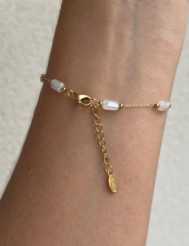 Bracelet Pierre Blanche Acier Inoxydable Ajustable