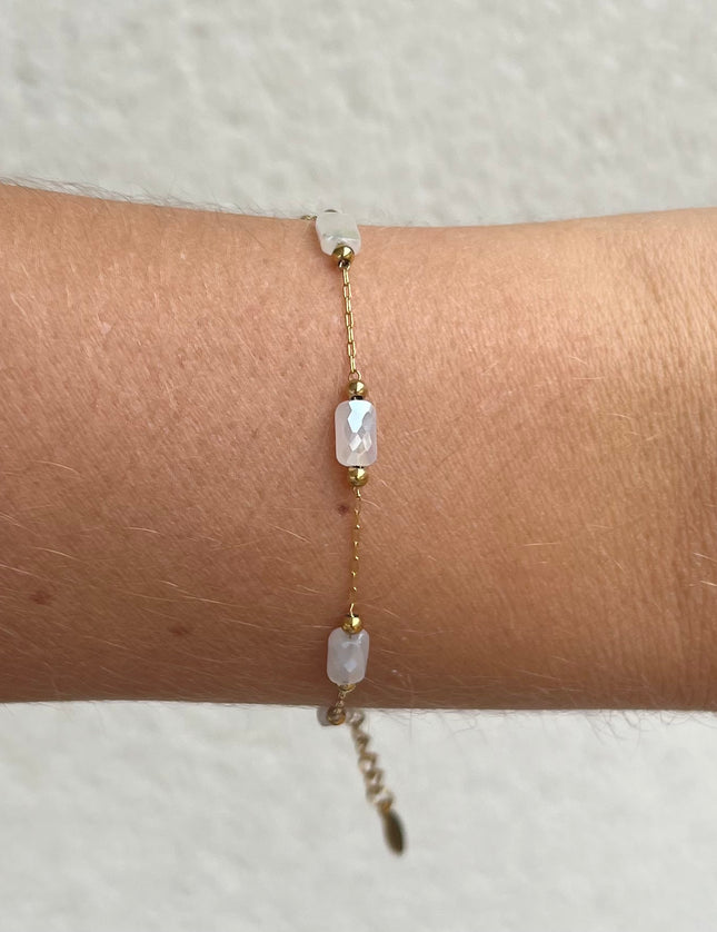 Bracelet Pierre Blanche Acier Inoxydable Ajustable