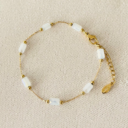 Bracelet Pierre Blanche Acier Inoxydable Ajustable