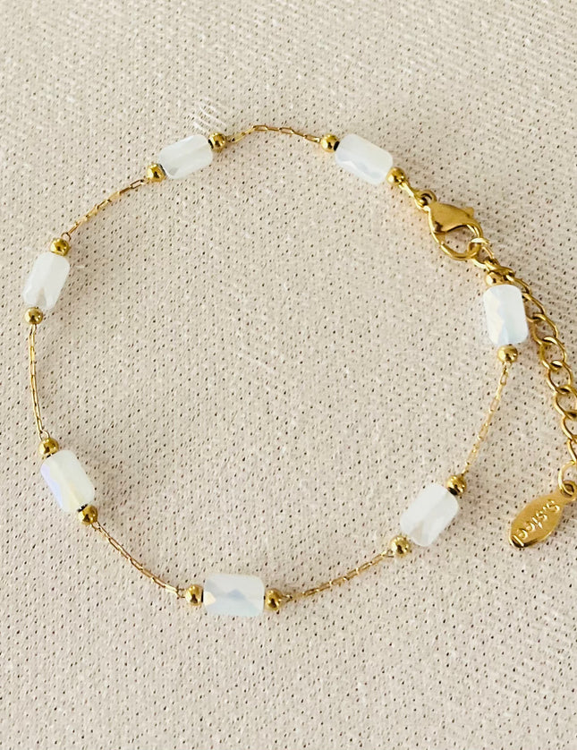 Bracelet Pierre Blanche Acier Inoxydable Ajustable