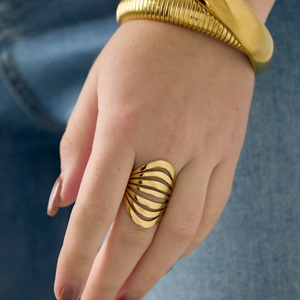 Stainless Steel Statement Rings lines Casual Daily Simple Series Women's jewelry