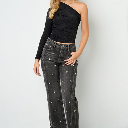 Haut scintillant à une épaule pour les fêtes