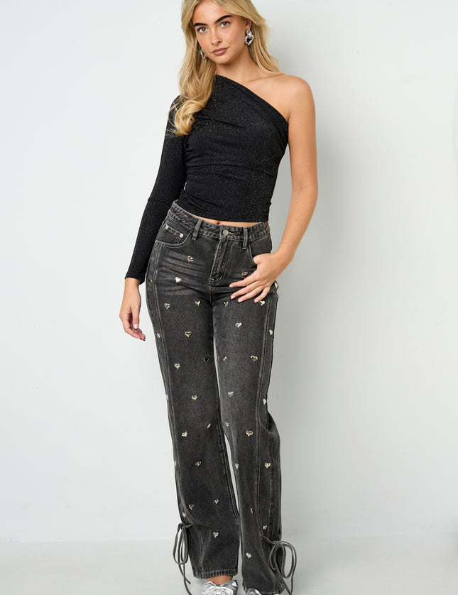 Haut scintillant à une épaule pour les fêtes