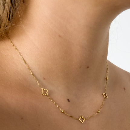 Necklace open clovers Gold Color Stainless Steel