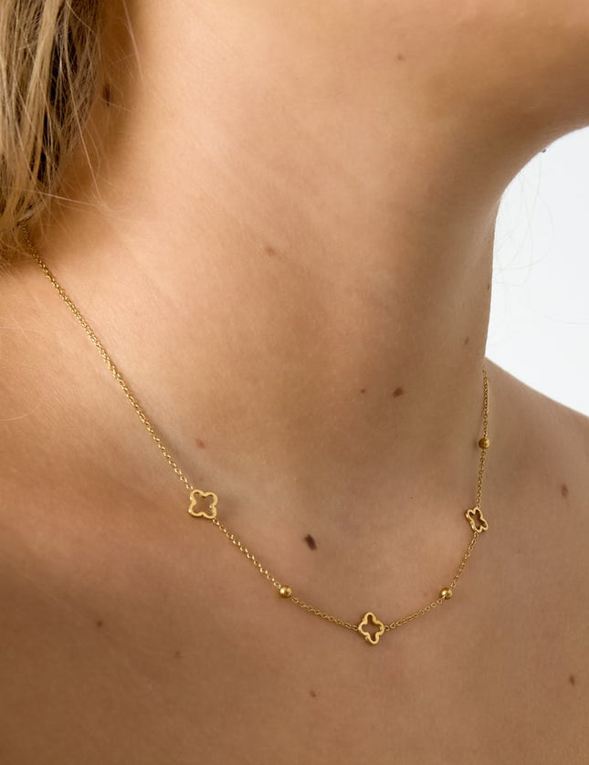 Necklace open clovers Gold Color Stainless Steel